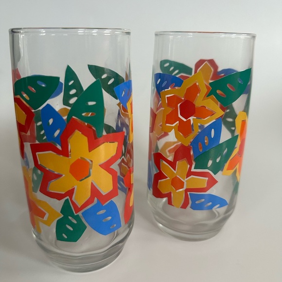Vintage 1980's Libbey Tropical Flower Glass Set of 2 - Picture 4 of 7
